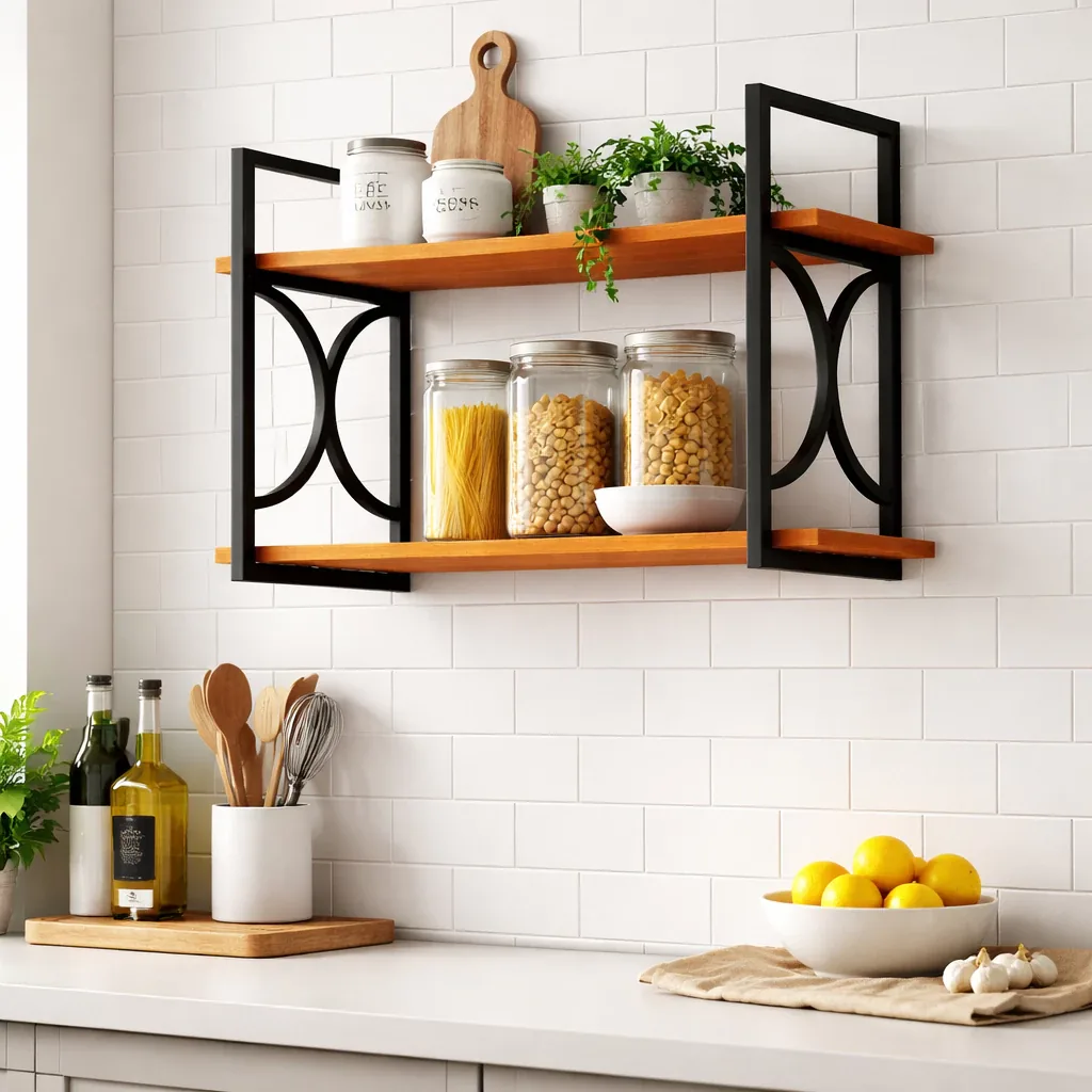 Prateleira plástica estilo industrial instalada na parede